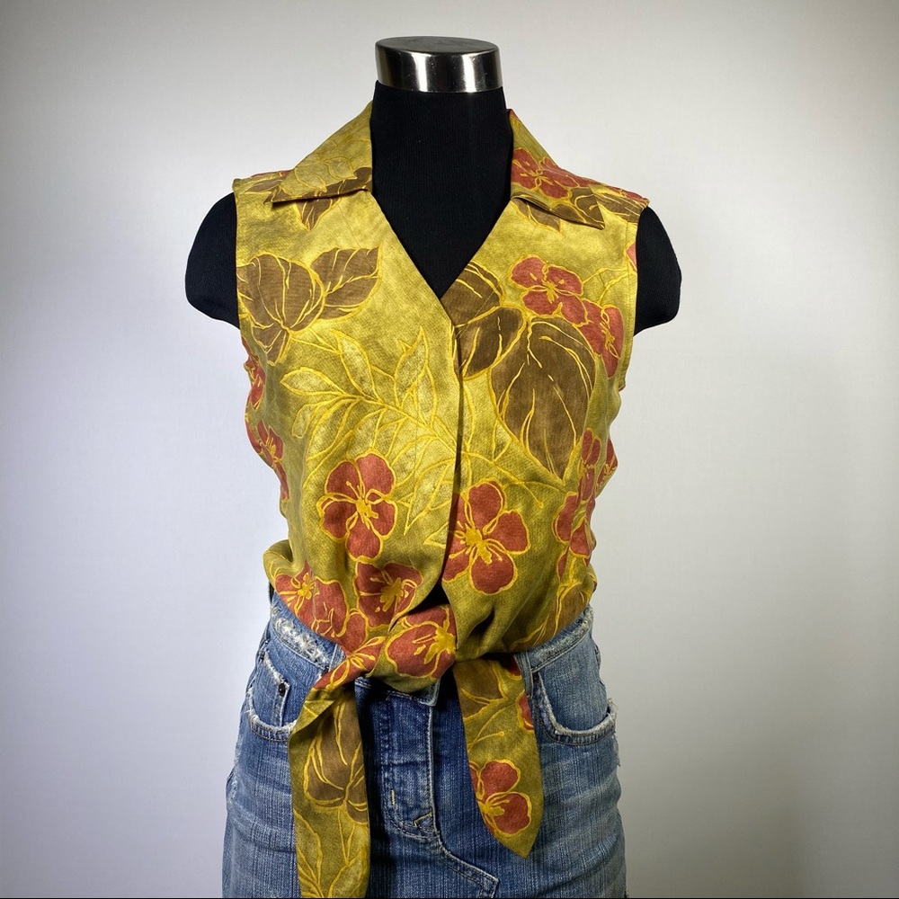 Tommy Bahama Tie Up Blouse Crop Top Small